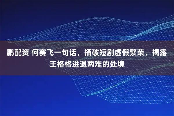鹏配资 何赛飞一句话，捅破短剧虚假繁荣，揭露王格格进退两难的处境